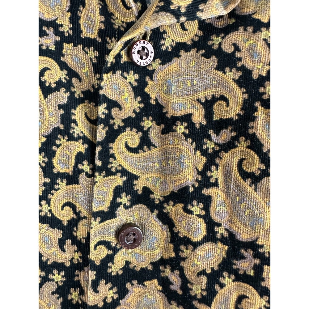 Vintage Robert Talbott Paisley Corduroy Button Down Shirt Black Gold Men's XL LS - Picture 4 of 11
